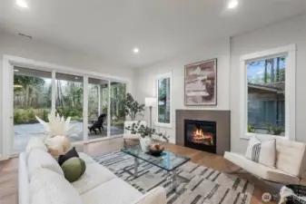 Warm great room with gas fireplace and lots of windows !