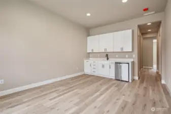 Club room cabinet package with wet bar and beverage fridge