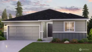 Artist rendering of the Georgia Home. Depictions of homes or other features, colors, details are artist conceptions and renderings. Hardscape, landscape and other items shown may be decorator not included in the purchase price and availability may vary. Views may be altered by subsequent construction, tree growth and landscaping.