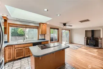 Spacious kitchen with skylights with lots of natural light.