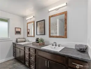 Double sink in primary bathroom.