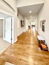 Welcome.  Beautiful wood floors through wide hallway, great room, kitchen and nook.