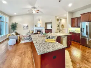 View from kitchen to great room.