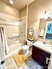 Private .75 bath off in bedroom 3.