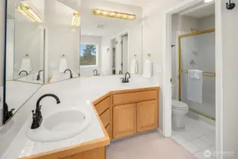 Double vanity and walk in shower in the ensuite