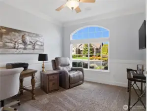 DEN/OFFICE with Ceiling Fan. Crown Moulding and Arched Window!!!