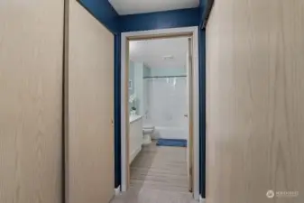 Dual closets in between owners bedroom and owners bath.