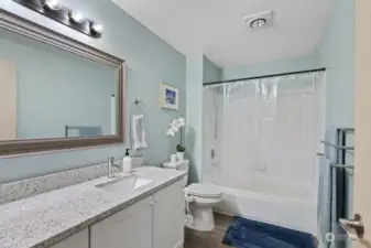 Granite counter top in owners suite bath