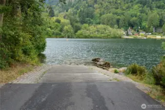 The public boat launch is 3 minutes to the west along S. Bay Rd. (1.3 miles)