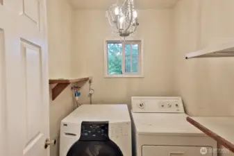 Laundry room is located in a short hallway between the kitchen and garage and is across from the 3/4 bath.