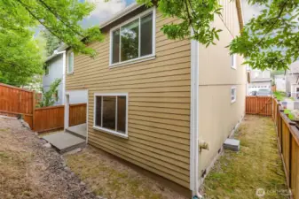 Rear exterior of home with fenced yard.