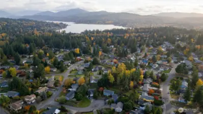 Aerial view of Lake Whatcom in background