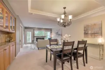 Open design with special features such as an elegant built-in display cabinetry, designer paint, and French pocket doors to your 2nd bedroom/den.