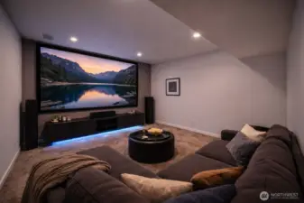 A media room downstairs - virtually staged