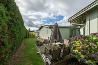 Nice, fully fenced backyard with patio