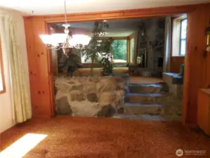 Dining room with Rock stairs to Living Room