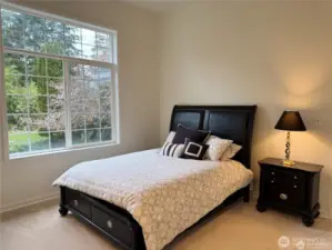 The third of four additional bedrooms on the main level boasts expansive windows that flood the space with natural light.