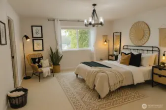 Spacious Primary Bedroom with Large bathroom and dual closets. Brand new carpet installed. Virtually Staged