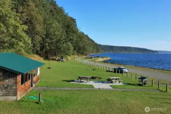 private beach, picnic area and boat launch