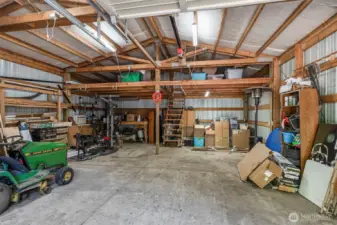 Shop Interior with 880lb Electric Lift Hoist and Loft for Storage