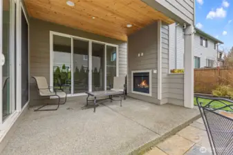 Covered patio with gas fireplace