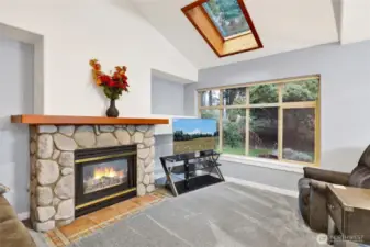 Cozy gas fireplace, new carpet.