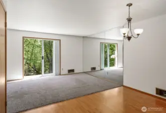 Wall of mirrors doubles your private view of the environmental protected area.