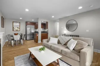 open concept, spacious dining room and kitchen