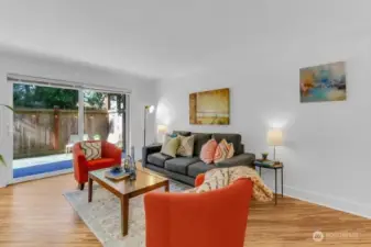 Living room accesses a super-private patio for your outdoor enjoyment.
