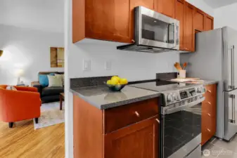 Gorgeous quality ss appliances include microwave, Bosch dishwasher, Beko fridge with bottom freezer, ice maker and sectioned drawers. PLUS a BRAND NEW GE Profile induction range/cooktop makes cooking a breeze!!