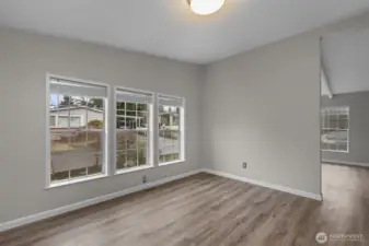 From the Dining room windows looking west and toward the Living Room.