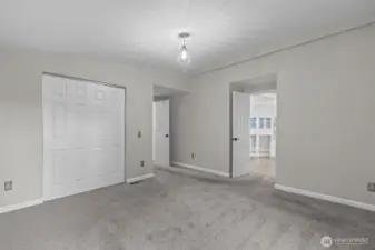 Since the Primary BR and En-Suite take up the entire back part of the home, the windows in the Bath, get the light from the north and the east.