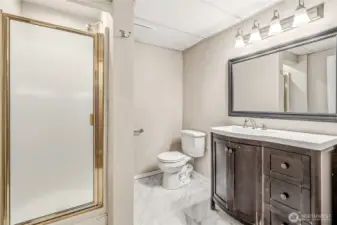 Full bathroom in basement.