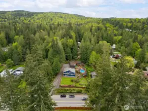Another view shows how far back the home is set off the street and how private it is.