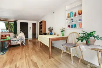 Hardwood flooring in dining area.
