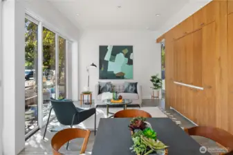Media area's sleek cabinetry tucks away your TV & other items