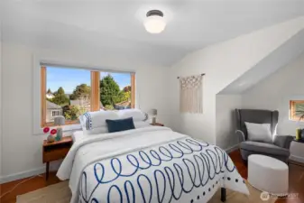 Second bedroom on the second level has views of the Cascades