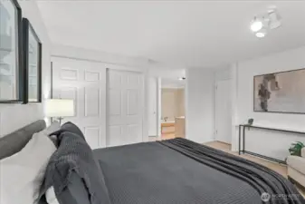 A view of a large Linen closet in Primary. This small home was updated with function in mind by the sellers over the years.