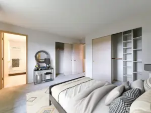 Primary bedroom, virtually staged.