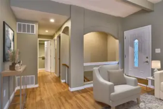 Virtual Staging of the hallway, Living Room and Front Door