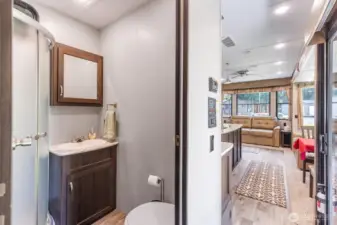 Bathroom with corner shower