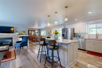 Breakfast Bar has decorative drop lighting