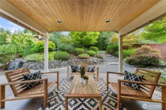 Kitchen slider leads to covered patio