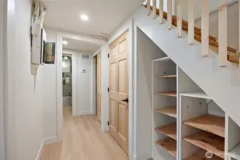 Downstairs hall. Solid wood doors throughout.