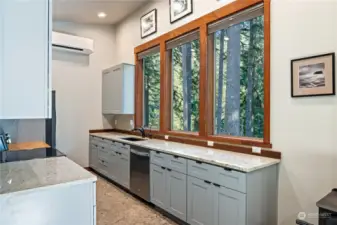 Lots of cabinet space and beautiful views from the kitchen.