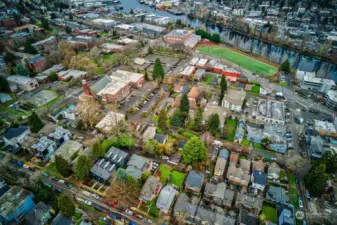 Another drone shot showing the proximity to the canal and SPU playfield.