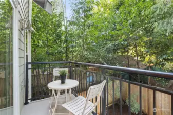 Balcony off the living room and kitchen.