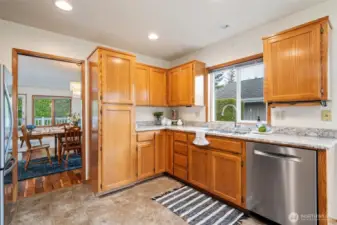 Generous cabinet and countertop space