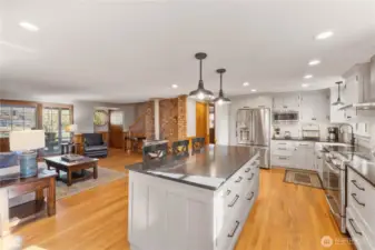 Kitchen opens up to living room