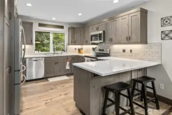 Counter has bar seating.